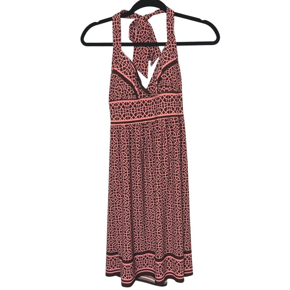 Y2K City Triangles Halter Dress Size M Empire waist 90s fairy pink brown coconut